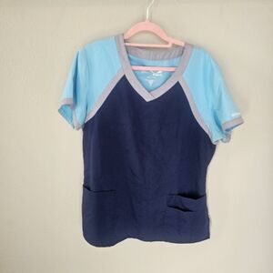 Grey’s Anatomy Active Scrub Top Blue V Neck Pockets Size L Barco